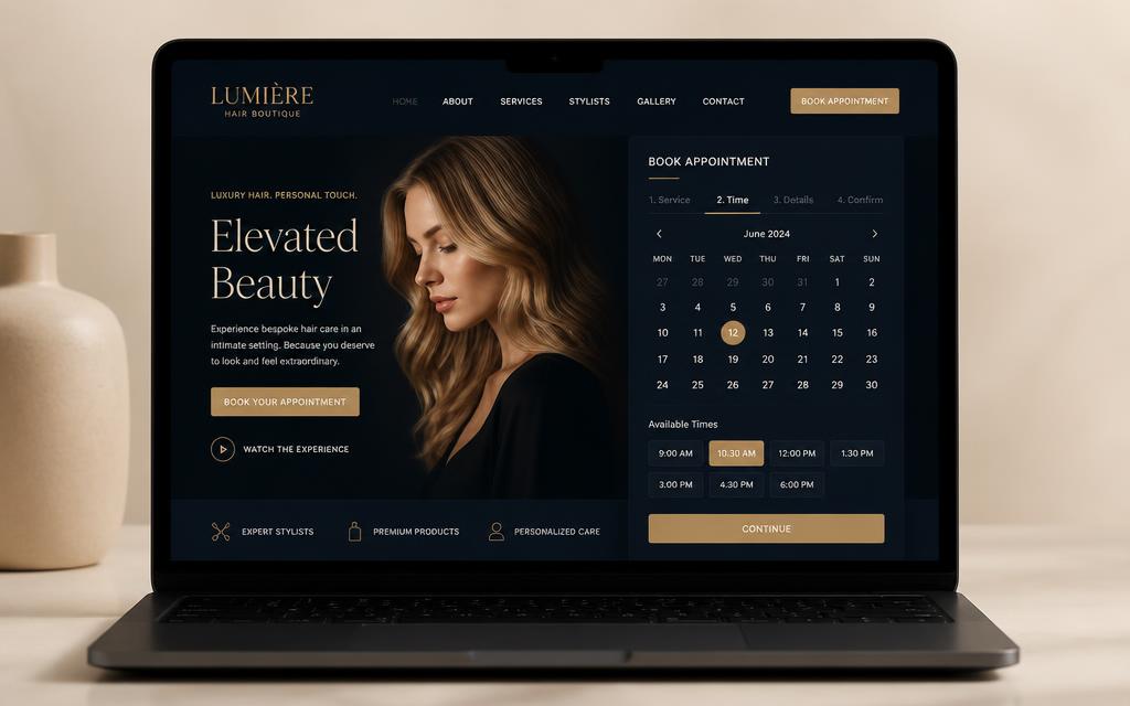 Example salon website concept shown on a laptop